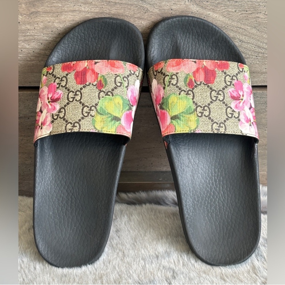 Floral Slide Sandals with Logo